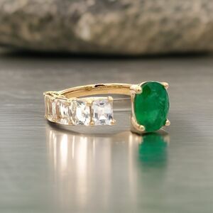 Emerald White Sapphire Ring 6.5 14k Gold 4.05 TCW Certified $4,950 310640